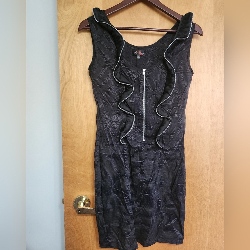 Spicy Sugar black ruffled dress with zipper detail L